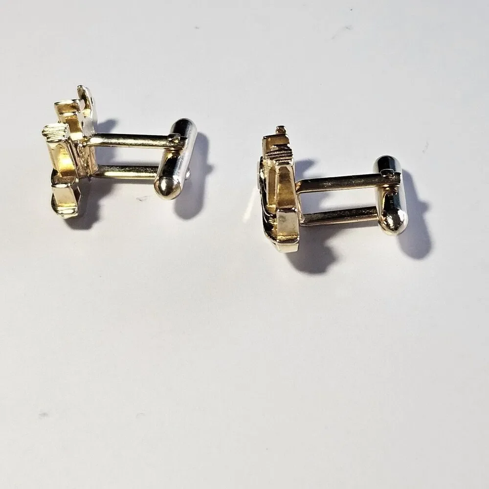 Swank Vintage Gold Tone Steamboat With Mother Of Pearl Accent Cufflinks